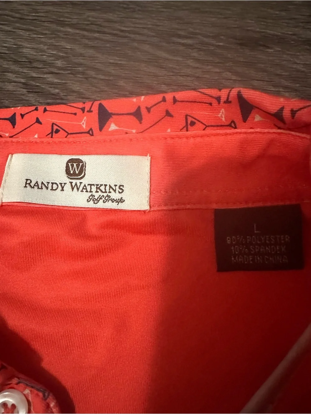 Randy Watkins Golf Group Men's L Orange Martini Graphic Print Stretch Polo